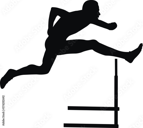 runner men running hurdles black silhouette