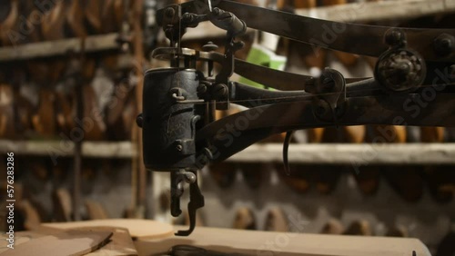 A vintage shoe making sewing machine for stitching leather footwear