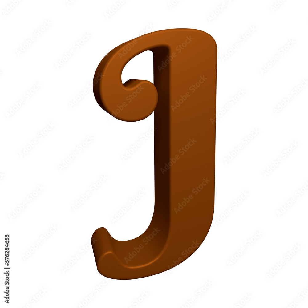 Brown alphabet letter j in 3d render Brown alphabet letter j in 3d render