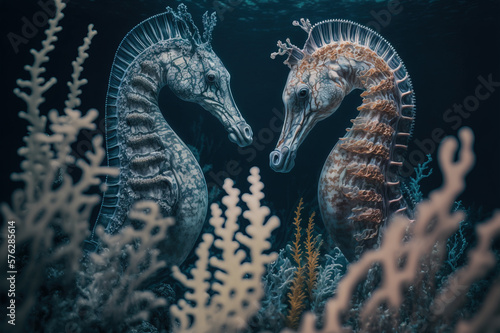 Beautiful Sea horses underwater. Generative AI