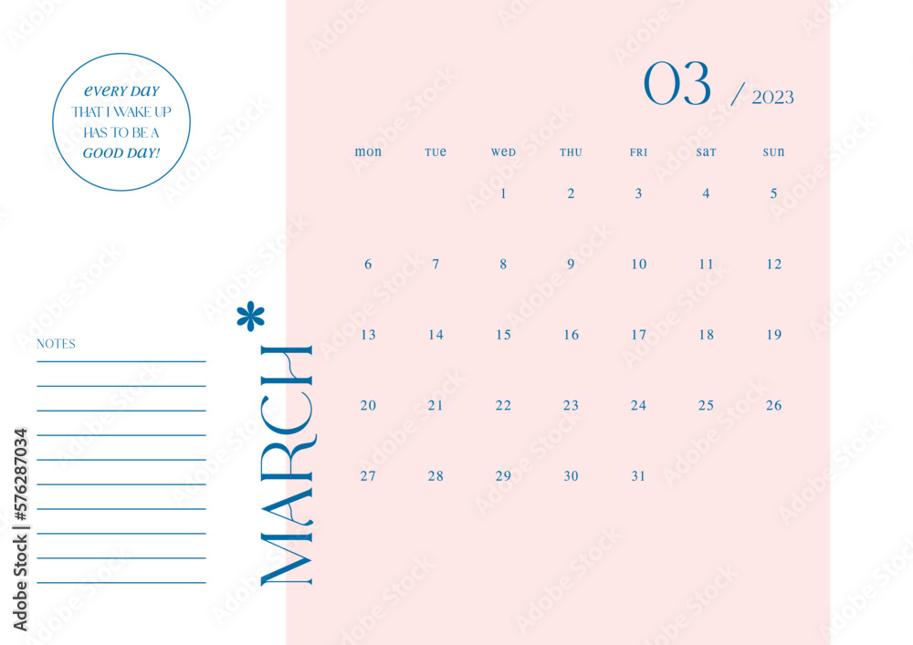 March 2023 simple design digital and printable calendar template ...