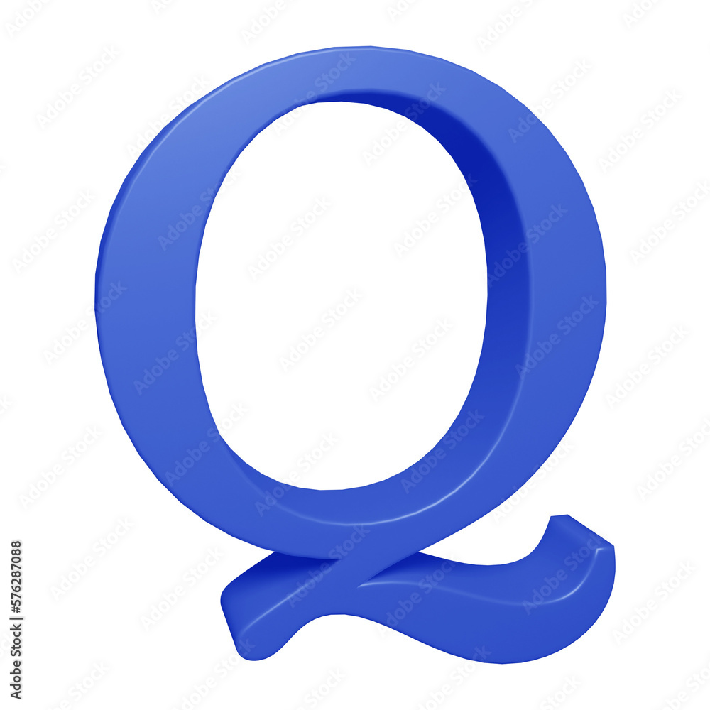 Blue alphabet letter q in 3d render
