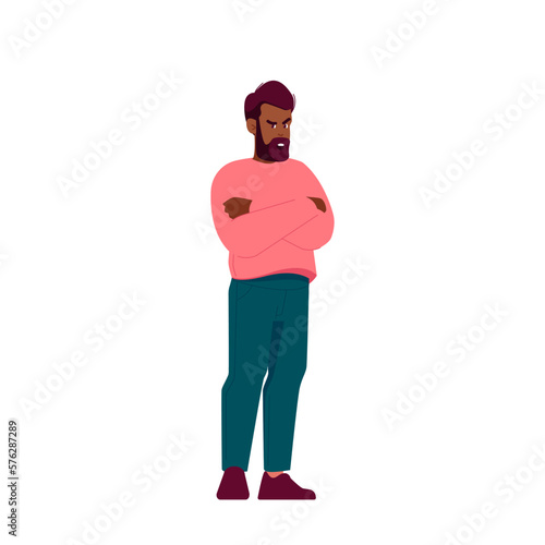 Man Stand with Crossed Hands on Chest During Conflict. Relations Problems Or Refusal To Listen. Angry Male Illustration
