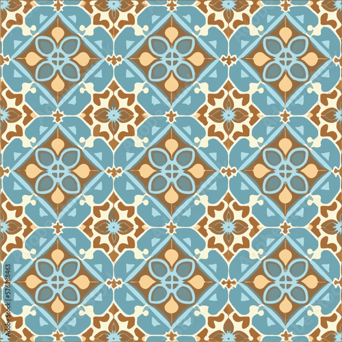Retro Azulejo Mosaic Tile, Vintage Portuguese Wall Ceramic Seamless Pattern, Old Blue Tiles Background
