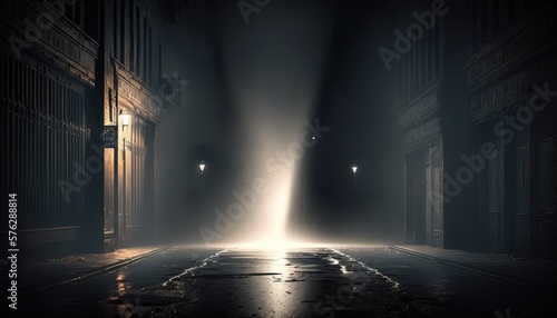 urban modern city street with light burst  mystery night background wallpaper  Generative Ai