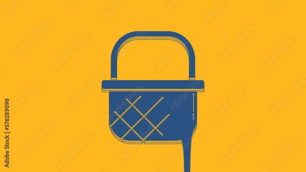 Blue Shopping basket icon isolated on orange background. Online buying concept. Delivery service sign. Shopping cart symbol. 4K Video motion graphic animation