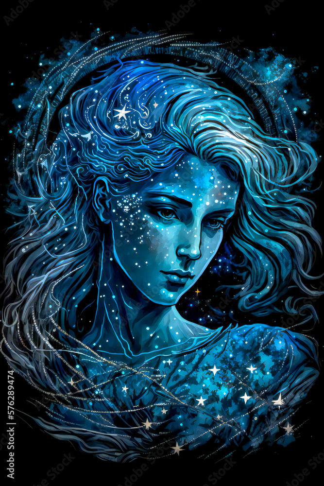 Astrology. Virgo zodiac sign. Stars. Night sky. AI Generation.