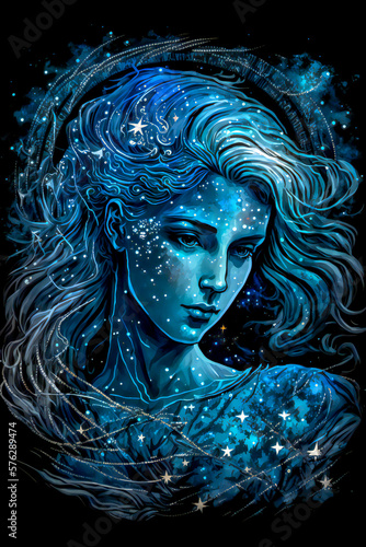 Astrology. Virgo zodiac sign. Stars. Night sky. AI Generation. © Mira