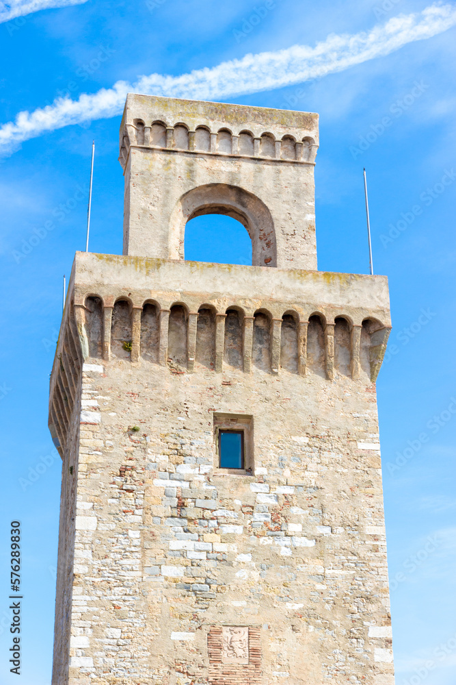Piombino, Tuscany, Italy. View of the Torrione, an ancient tower built in 1212.