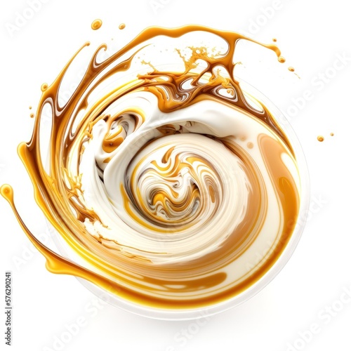 Delicious Coffee with Milk Swirl Isolated on a white Background. Generative AI. 
