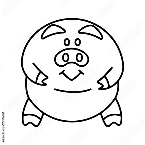 Vector black line illustration of a pig.