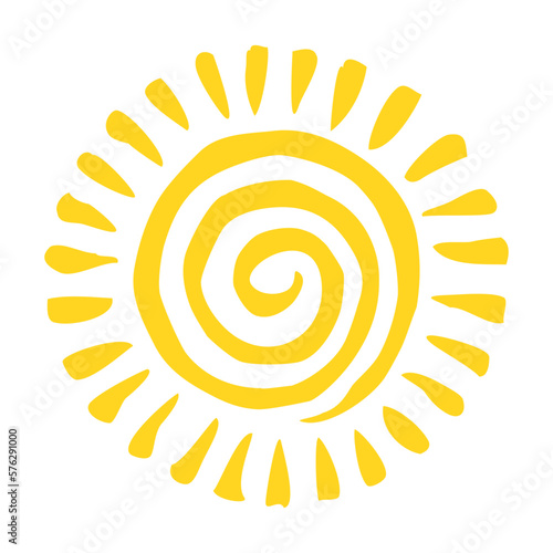 Hand drawn Sun painted with ink brush