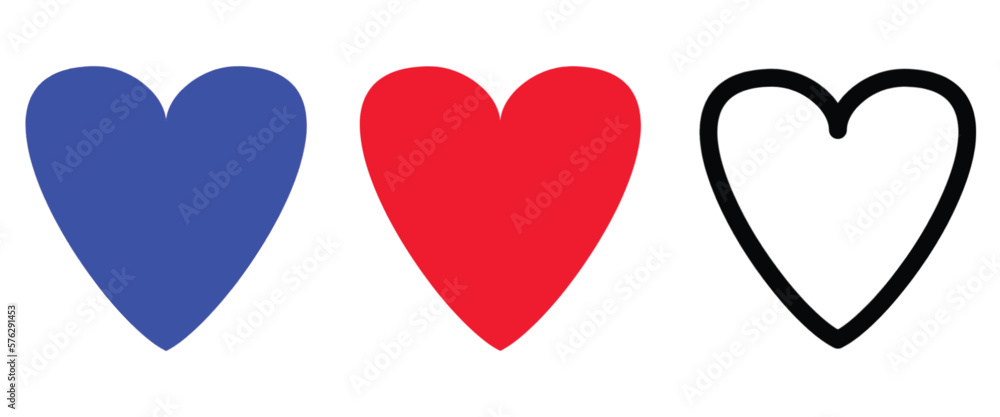 Three hearts in different colors on a white background. Love concept. Three hearts in different colors on a white background. Love concept.