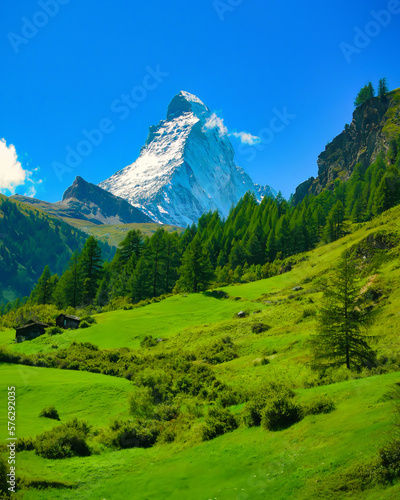Matterhorn mountain peak, view from the Swiss Alps, Europe