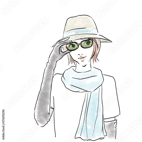屋外で紫外線対策をしている女性