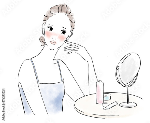 スキンケアイメージ　皮膚の赤みを気にする女性

