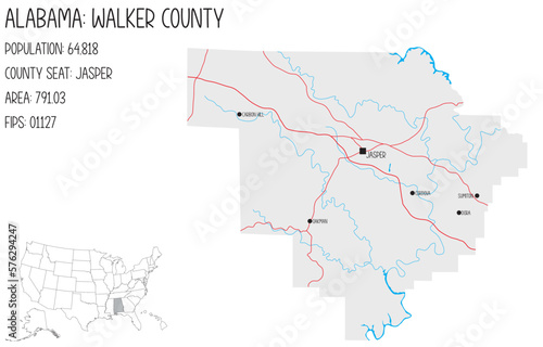 Large and detailed map of Walker county in Alabama, USA.