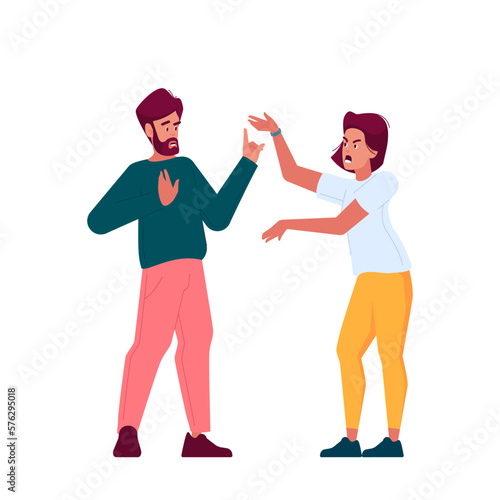 Couple Quarrel With Raised Voices. Man and Woman Characters Shouting At Each Other with Tense Emotions