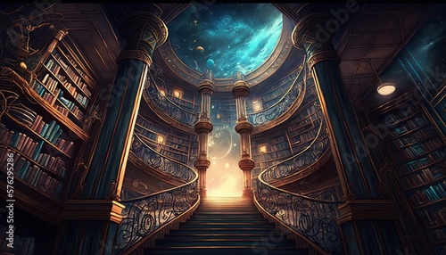 Print op canvas Akashic Record: A Cosmic Library for Consciousness and Spiritual Healing