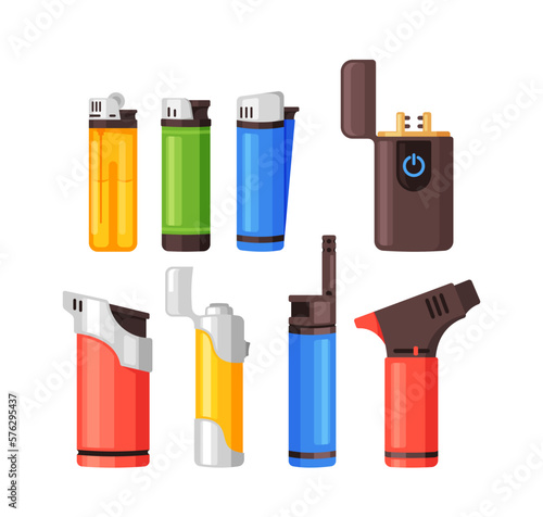 Set Of Gasoline Lighters, Plastic Petrol Cheap Tools to Ignite Cigarette or Gas Kitchen Oven, Fireplace or Bonfire