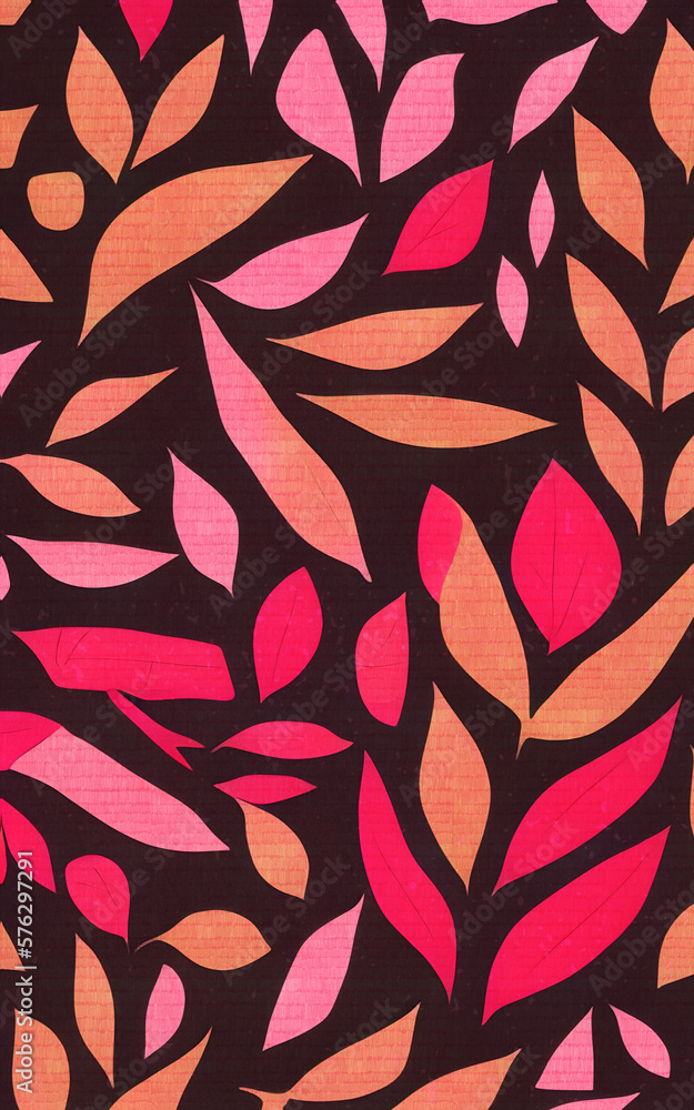 Book Cover: Foliage - a pattern of pink and orange leaves on a black background Book Cover: Foliage - a pattern of pink and orange leaves on a black background