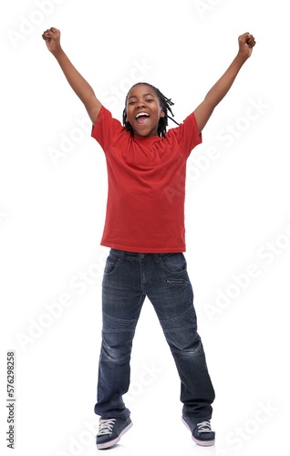 OHHH YEAH. A young ethnic boy on a white background. photo