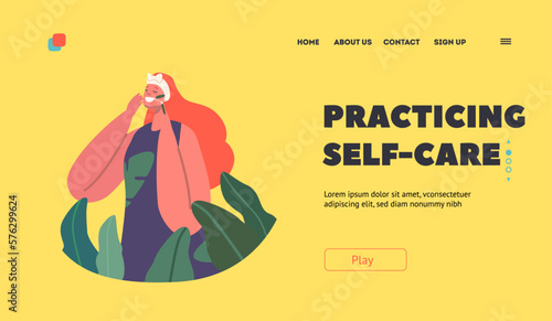 Self-care, Wellness, Beauty Products, And Massage Therapy Landing Page Template. Woman Using Facial Roller