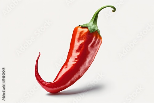 Image of a fresh red chili pepper isolated on a white backdrop. Generative AI