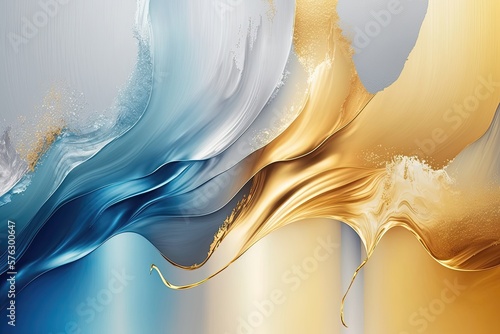 Abstract golden silver and blue grandient paint. Generative AI photo