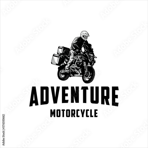 Adventure motorcycle logo with masculine design style