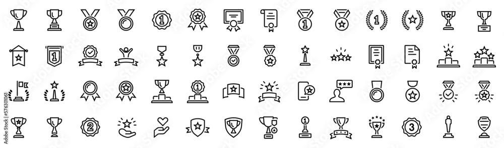 Tophy and awards icons set. Award and winner medal, Victory cup and trophy set reward. Vector illustration - obrazy, fototapety, plakaty 