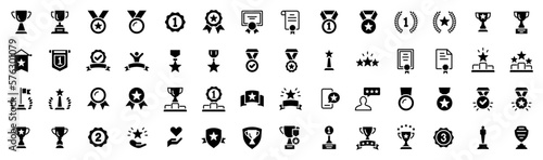 Tophy and awards icons set. Award and winner medal, Victory cup and trophy set reward. Vector illustration