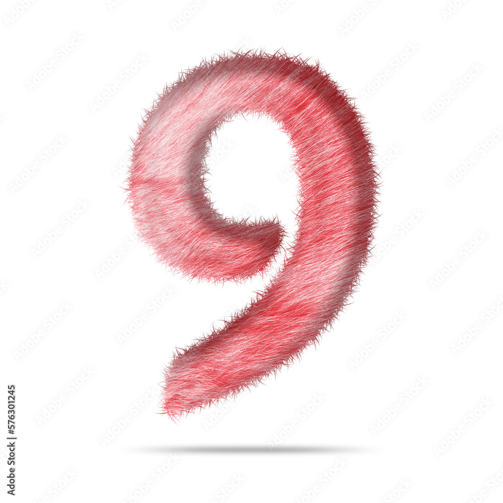Number 9 design with realistic pink fur texture Number 9 design with realistic pink fur texture