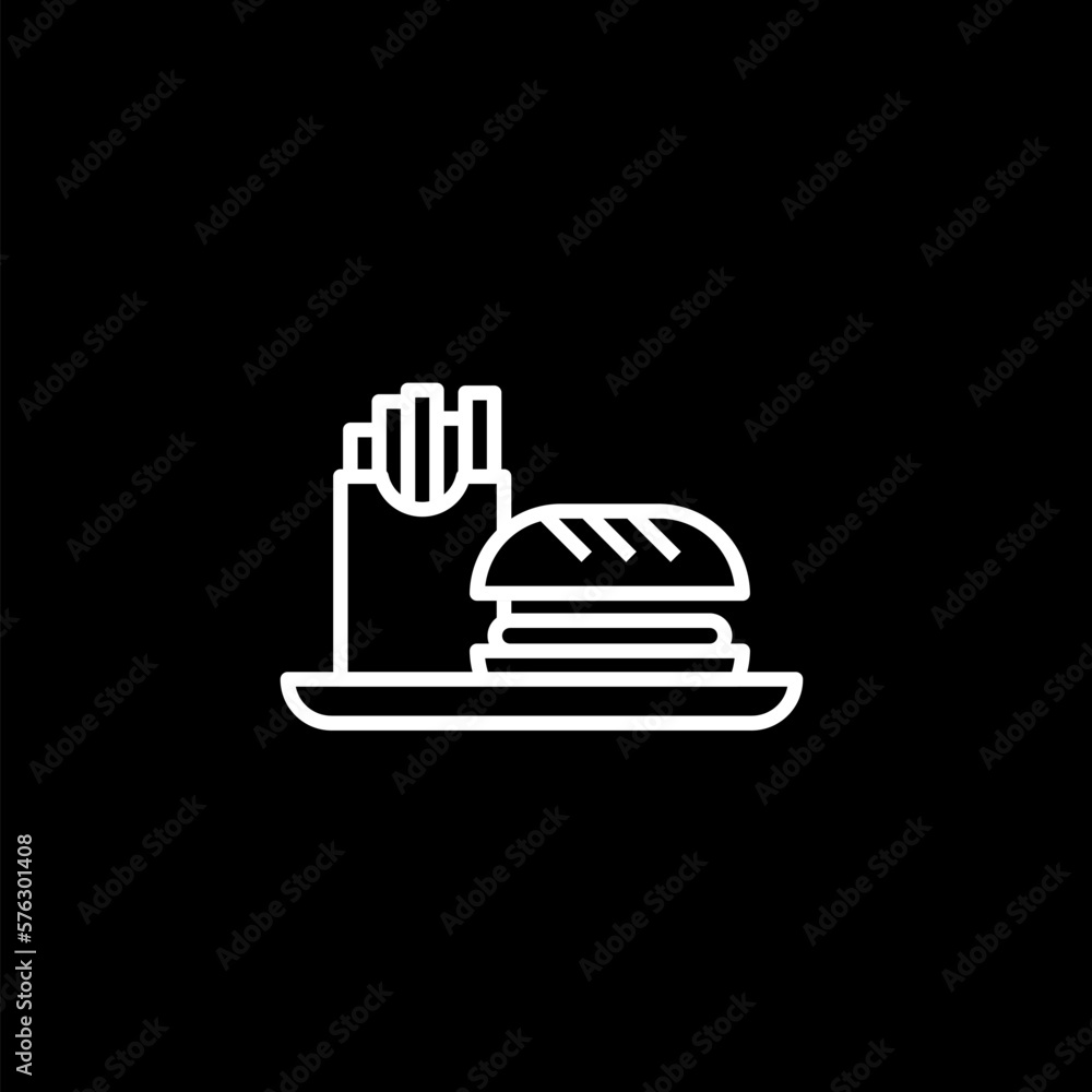 Fast food line icon. Burger with drink sign icon isolated on black background. Fast food line icon. Burger with drink sign icon isolated on black background.