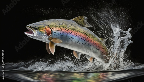 Jumping Rainbow Trout in the Wild River , generated by IA  photo