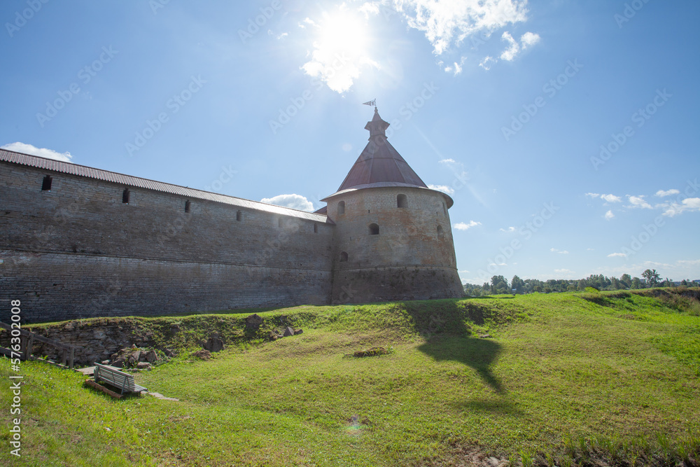 Suumer sunny landscape of Russian fortress Nut
