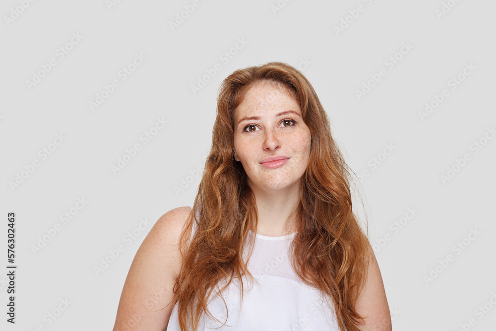 Charming confident woman on white background Charming confident woman on white background