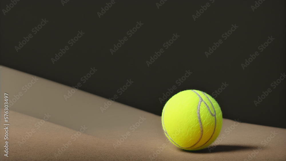 A tennis ball lies on a neutral dark green background / Ideal for text / background / wallpaper / banner / playing tennis / tennis player
