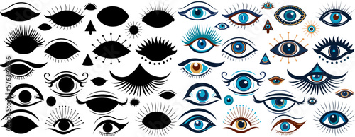 eyes of ra, mystical, clairvoyant eye big set isolated, vector