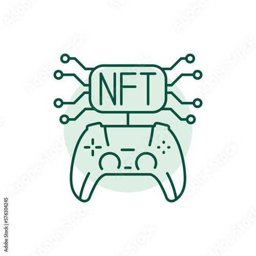 Nft gamefi color line icon. Blockchain technology in digital crypto art.