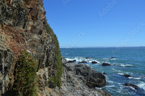 a rocky beach in southern Chile in summer