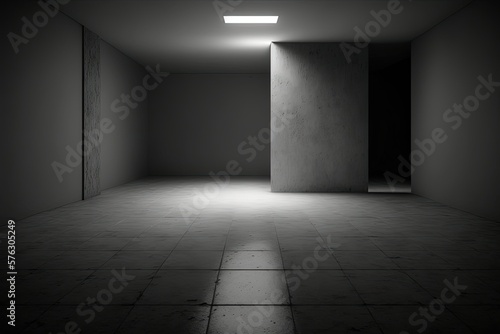 Placement cement floor, low light environment. a totally dark setting. Generative AI © 2rogan