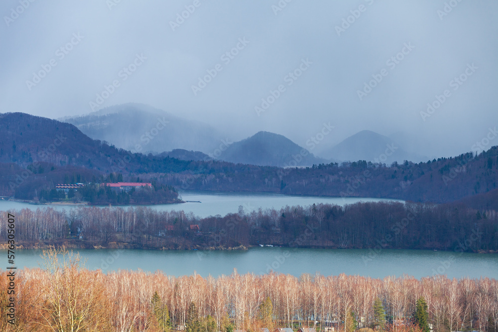 cloudy spring day at Solina lake in Bieszczady mountains