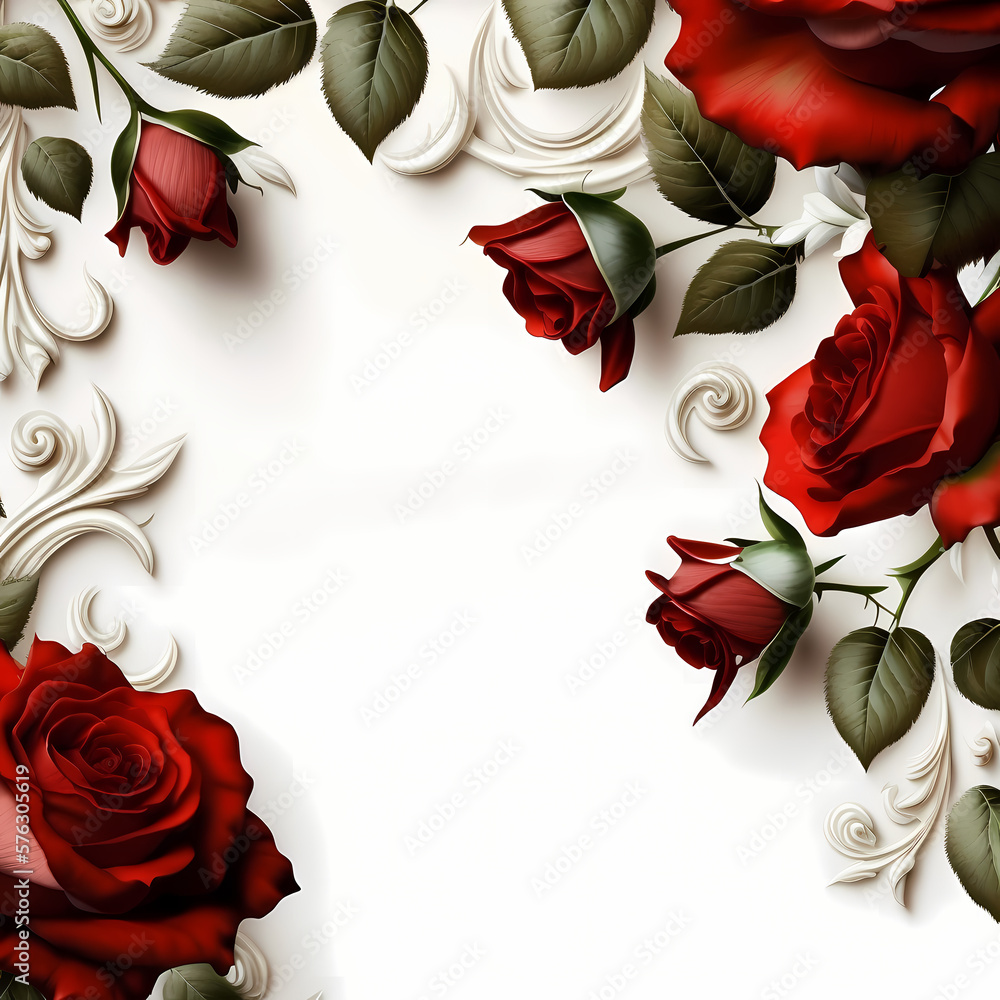 Red Roses Border. Generative AI Stock Illustration | Adobe Stock