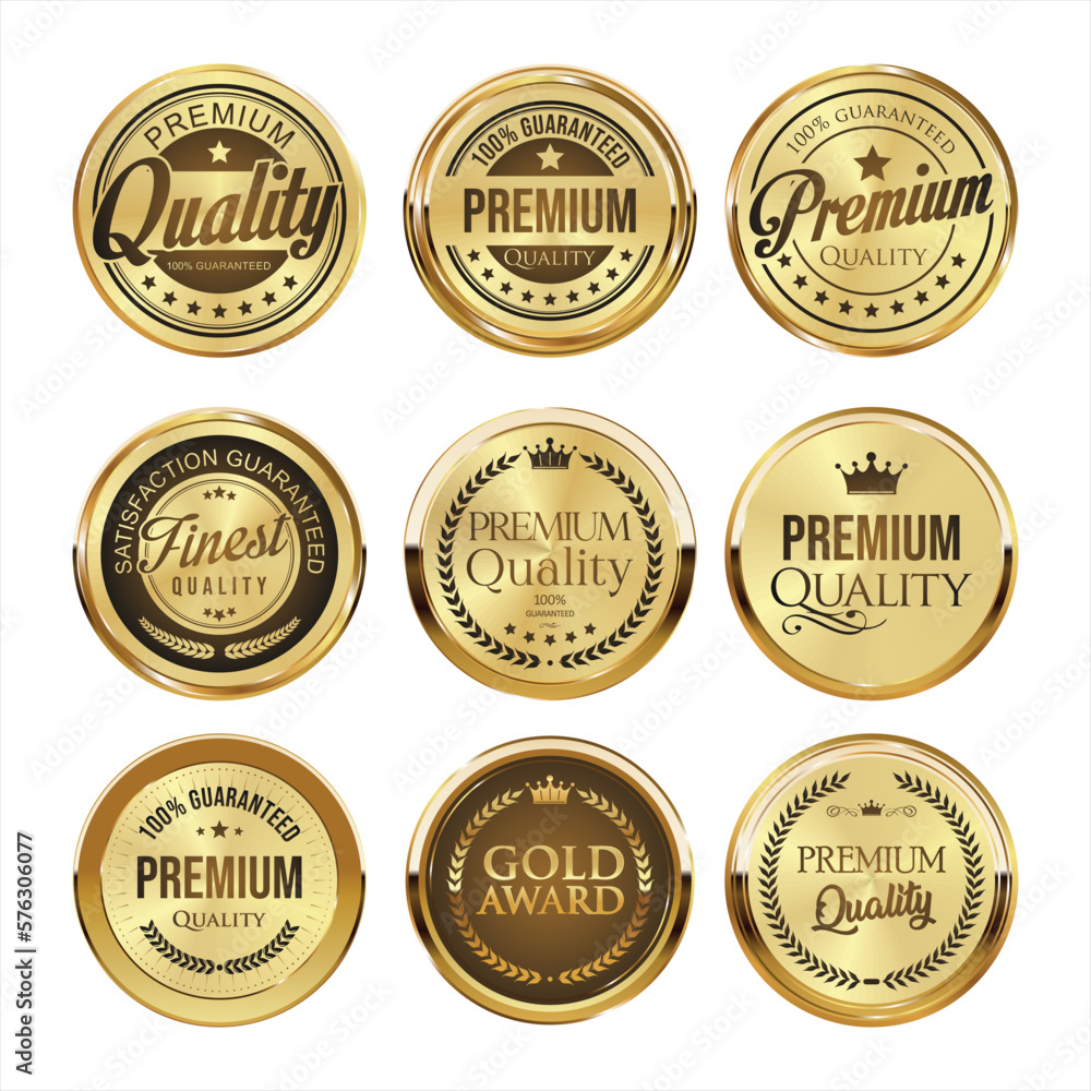 Collection of golden badges and labels retro style  