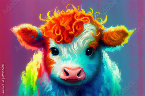 A charming baby cow, generative ai illustration in hand drawing style depicting its distinctive features and endearing personality