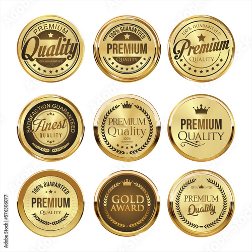 Collection of golden badges and labels retro style  
