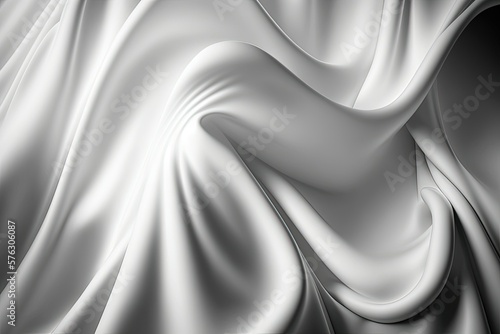 Fototapete White satin silky cloth as a backdrop, with crease wavy folds of fabric drapery swaying gently in the breeze