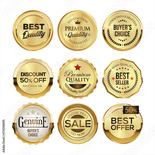 Collection of golden badges and labels retro style  