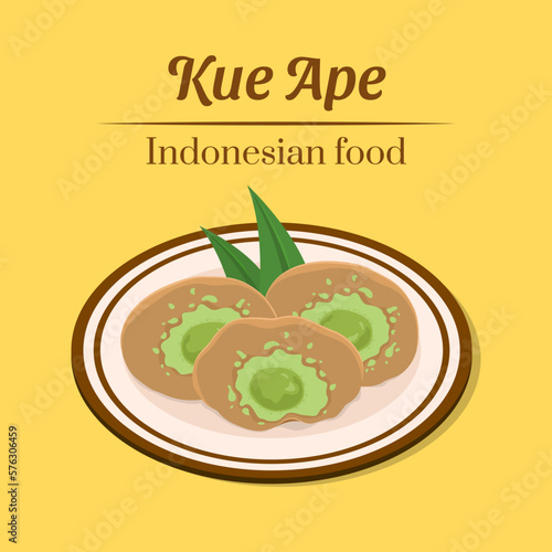 Hand drawn delicious Kue Ape traditional Indonesian pancake with soft and fluffy center surrounded with thin and crispy crepes vector design